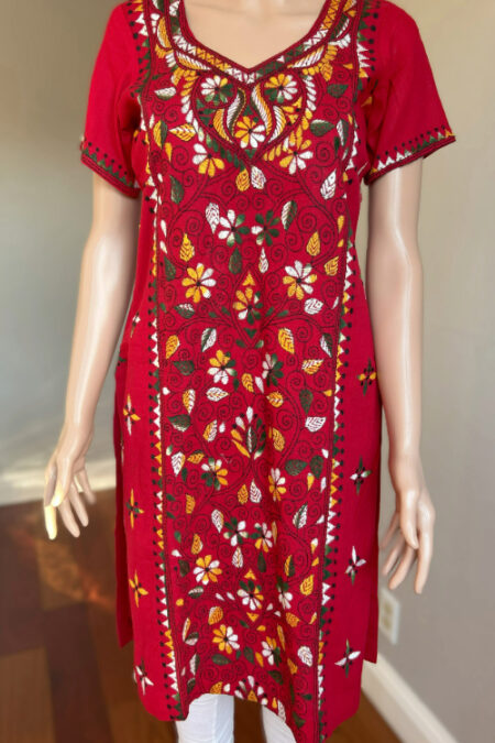 Kantha stitched Red color kurta