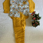 Yellow Kurta Pyajama with White Koti