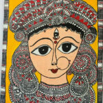 Maa Durga - Madhubani Painting -Wall Hanging(Stretched Only)-14''x 16''