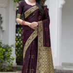 Wine Silk Saree with Golden Border