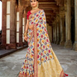 White Benarsi Silk Weaved Saree with Red Golden Border
