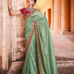 Green Silk Border Saree with Fancy Pink Blouse