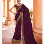 Wine Border Saree with Fancy Blouse