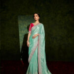 Sea Green Saree with Magenta/ Pink Blouse