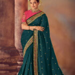 English Blue Saree with Pink Blouse