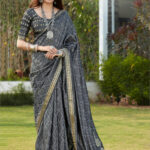 Grey Soft Silk Print Saree