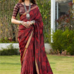 Maroon Soft Silk Print Saree