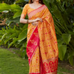 Mustard Yellow Benarsi Silk Weaved Saree with Red Border