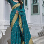 Turquoise Silk Saree with Golden Border