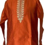 Orange (Warm Shade) with gold color embroidery