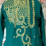 Rich teal color with golden embroidery