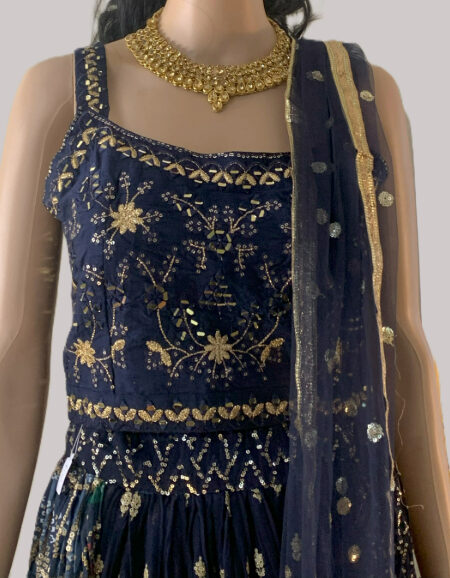 Navy blue choli dupatta with gold embroidery lehenga
