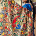 Blue Color Madhubani Hand painted Silk Saree with Stitched Blouse