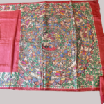Red Color Madhubani Hand painted Silk Saree with Stitched Blouse (Blouse Size=40)