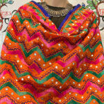 Orange Chanderi Silk Chapa Work Zig Zag Phulkari Embroidery Dupatta with Tassels
