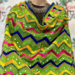 Green Chanderi Silk Chapa Work Zig Zag Phulkari Embroidery Dupatta with Tassels