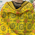Dark Yellow Chanderi silk Chapa work Phulkari Embroidery Dupatta