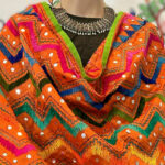 Orange Chanderi Silk Chapa Work Zig Zag Phulkari Embroidery Dupatta with Tassels