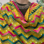 Yellow Chanderi Silk Chapa Work Zig Zag Phulkari Embroidery Dupatta with Tassels