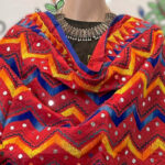 Red Chanderi Silk Chapa Work Zig Zag Phulkari Embroidery Dupatta with Tassels