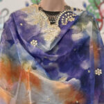 Blue color base Dupatta with multicolor print and golden embroidery border