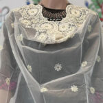 White Dupatta with thread floral work