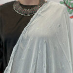 White dupatta with silver color lace work border