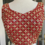 Red Color with Gold floral pattern design Sleeveless Stitched Blouse
