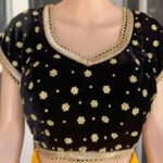 Black color velvet fabric Stitched Blouse with golden beadwork