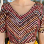 Dark brown color multi color sequence work Stitched Blouse