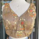 Brown color with Red flower deign Sleeveless Stitched Blouse