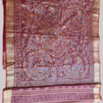 Dark Red/Maroon Color Madhubani Hand painted  Lenin Fabric Saree with Stitched Blouse (Blouse Size=40)