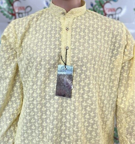 Yellow Color Kurta with floral pattern Kurta and Pajama