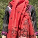 Red Color Madhubani Hand Painted Lenin Dupatta