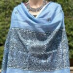 Sky Blue Color Madhubani Hand Painted Lenin Dupatta