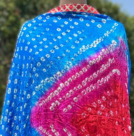 Jaipur printed Bandhani art Silk Dupatta with Gota Border