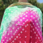 Bright Green and Pink color Jaipur printed Bandhani art Silk Dupatta with Gota Border