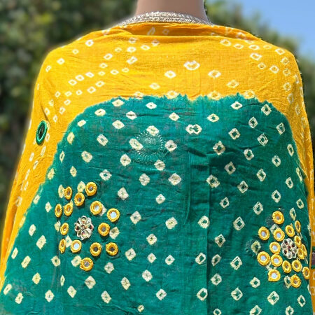 Jaipur Bandhej Tie - Dye Cotton Dupatta with faux Mirror and Latkans