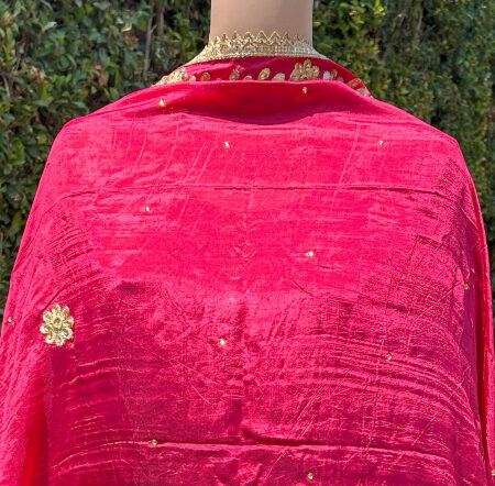 Mixed Silk dupatta with Golden lace work