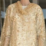 Beige Color Net Dupatta with floral thread work
