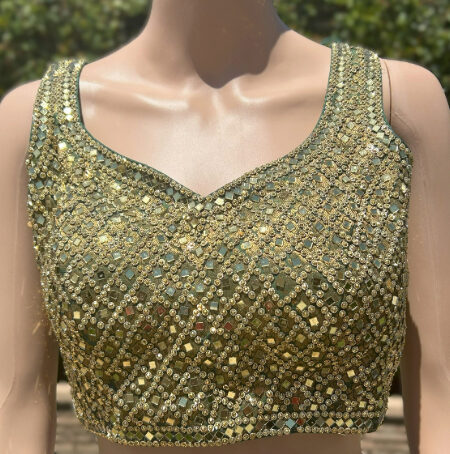 Light Green Mirror work Sleeveless Stitched Blouse