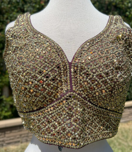 Magenta Color Mirror work Sleeveless Stitched Blouse