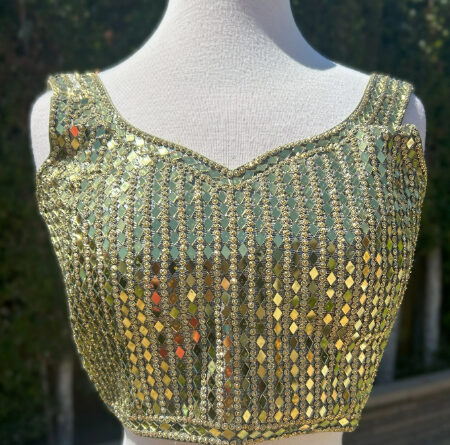 Mehandi Color Mirror work Sleeveless Stitched Blouse