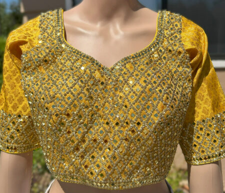 Yellow Color Mirror work 6' Sleeve Stitched Blouse
