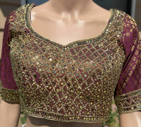 Purple Color Mirror work 6' Sleeve Stitched Blouse