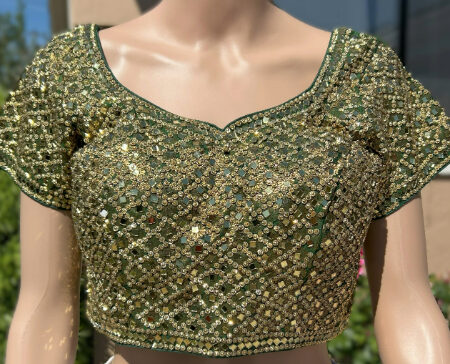 Green Color Mirror work 3' Sleeve Stitched Blouse