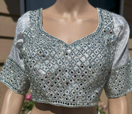 Silver Color Mirror work 6' Sleeve Stitched Blouse