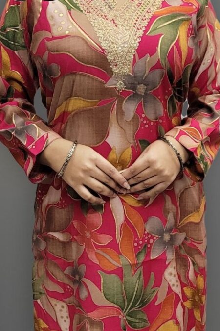 Rani Color V-neck Modal Muslin Fabric Kurti