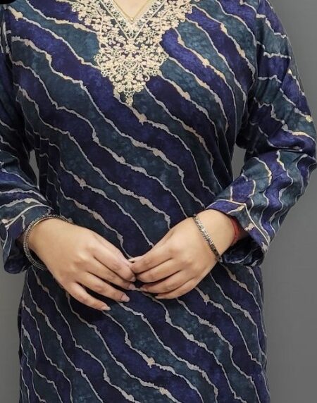 Peacock Digital print Modal Muslin Fabric Kurti with Zari gota work