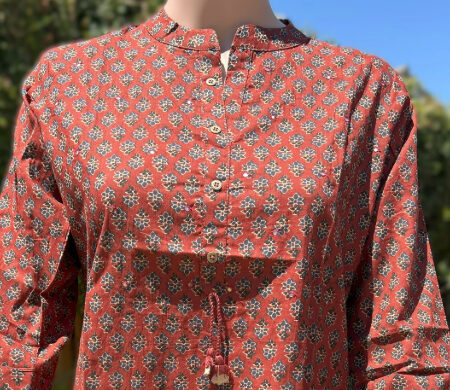 Rust Blue Color Floral printed Rayon Fabric Tunic